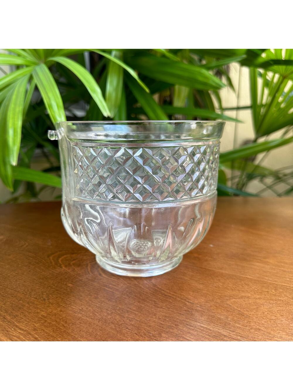 Vintage Ice Bucket Thumbprint Diamond Quilted Pattern Pressed Glass